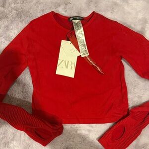 Zara Women's Vibrant Red Long Sleeve Top